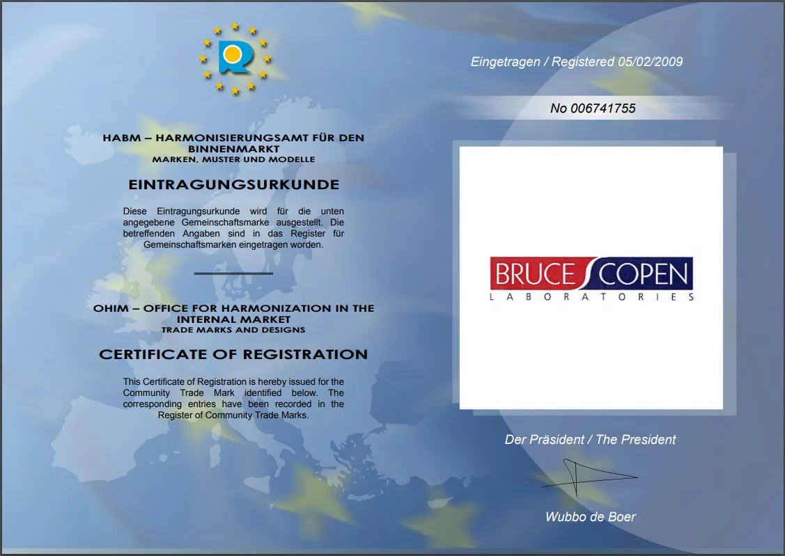 Bruce Copen Laboratories Certificate